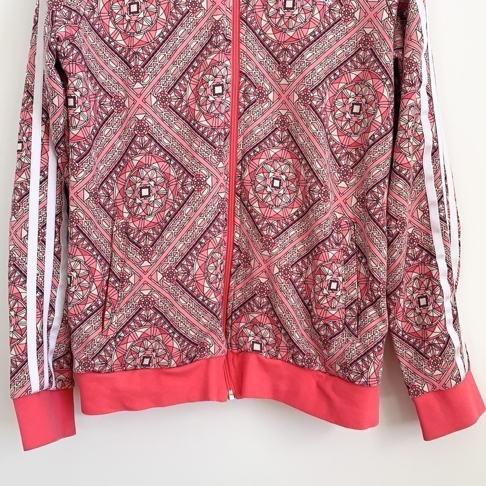 Adidas Pink Geometric Print Zip Up Track Jacket - Picture 3 of 10